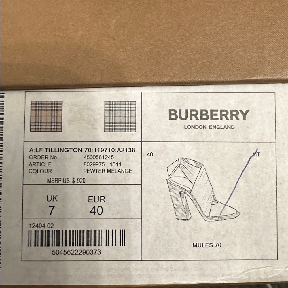 Burberry: “Tillington” Pewter Melange Ankle Wrap Slingback Mules - Picture 5 of 5